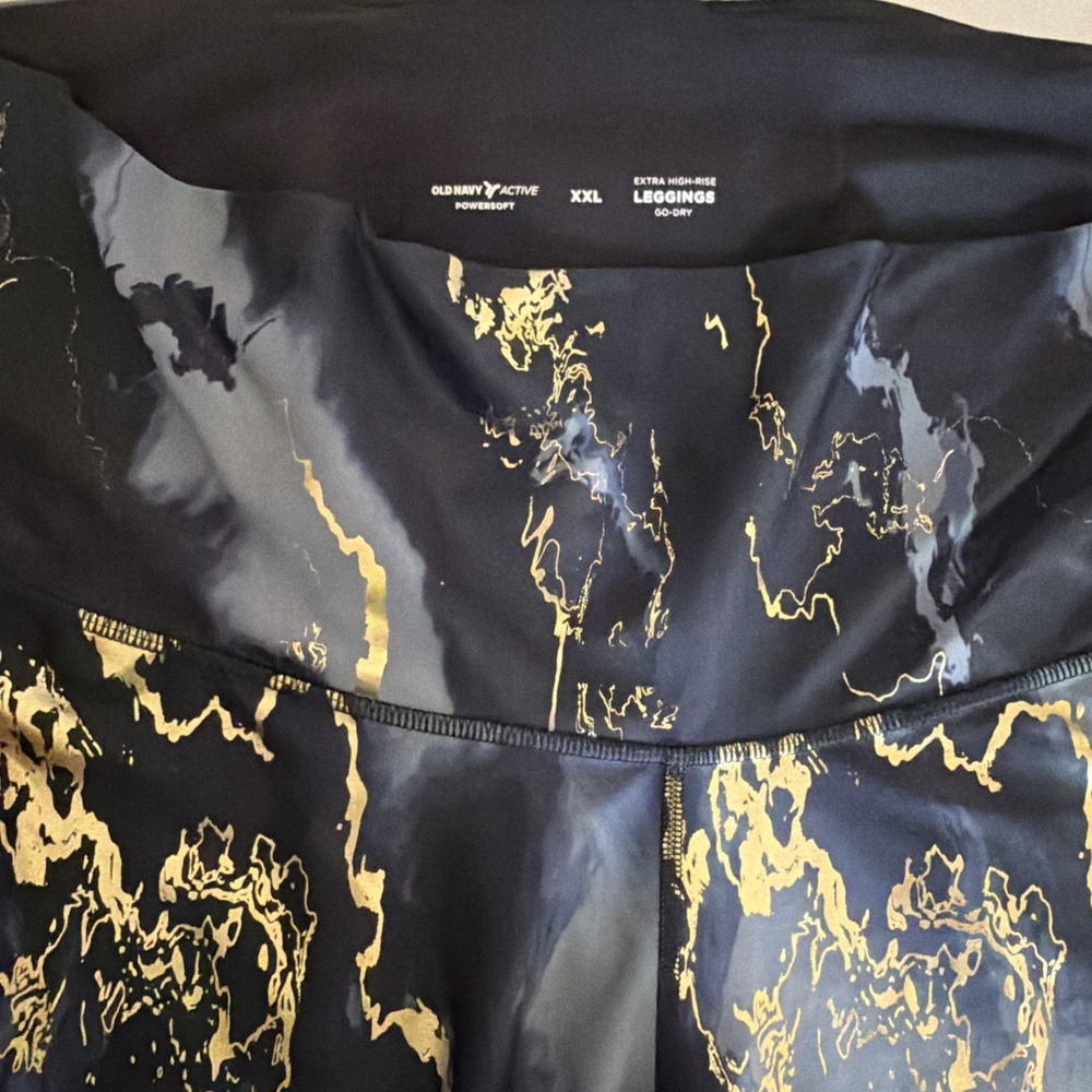 Old Navy Active PowerSoft XXL Extra High Rise Leggings Black Gold Marble Foil